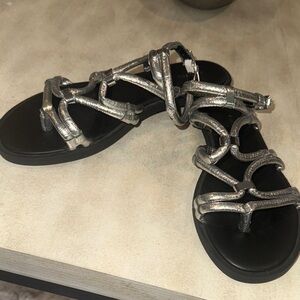 Rebecca Minkoff Metallic Silver Strappy Sandals